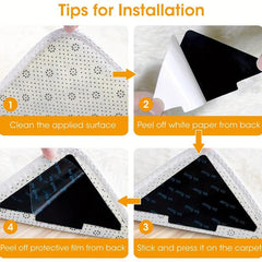 4pcs Rug Tape Double Sided Non Slip Washable Rug Stopper for Floors Carpets