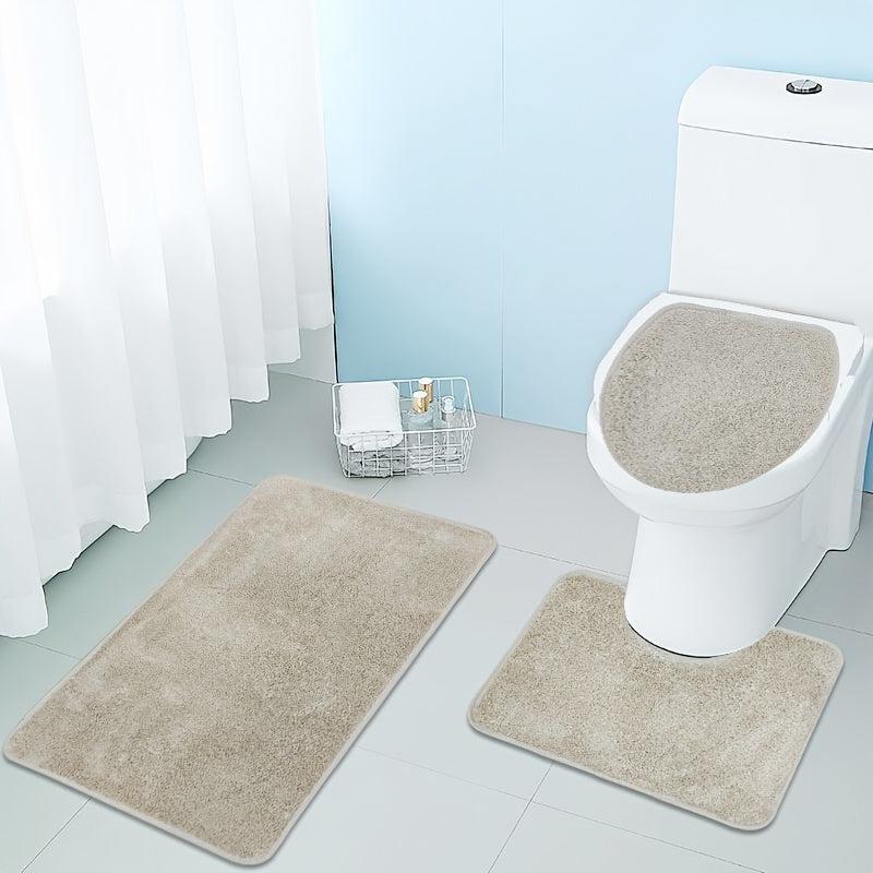 3pcs Non Slip Absorbent Bathroom Rug Set Soft Area Floor Mat U Shaped Toilet Mat