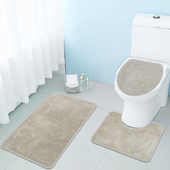 3pcs Non Slip Absorbent Bathroom Rug Set Soft Area Floor Mat U Shaped Toilet Mat