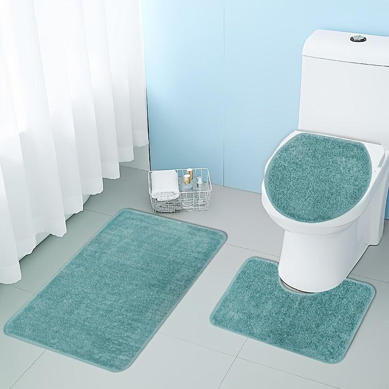 3pcs Non Slip Absorbent Bathroom Rug Set Soft Area Floor Mat U Shaped Toilet Mat