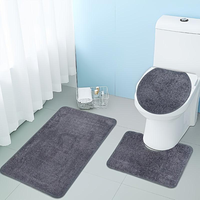 3pcs Non Slip Absorbent Bathroom Rug Set Soft Area Floor Mat U Shaped Toilet Mat