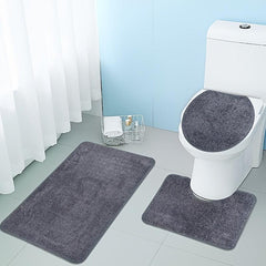3pcs Non Slip Absorbent Bathroom Rug Set Soft Area Floor Mat U Shaped Toilet Mat