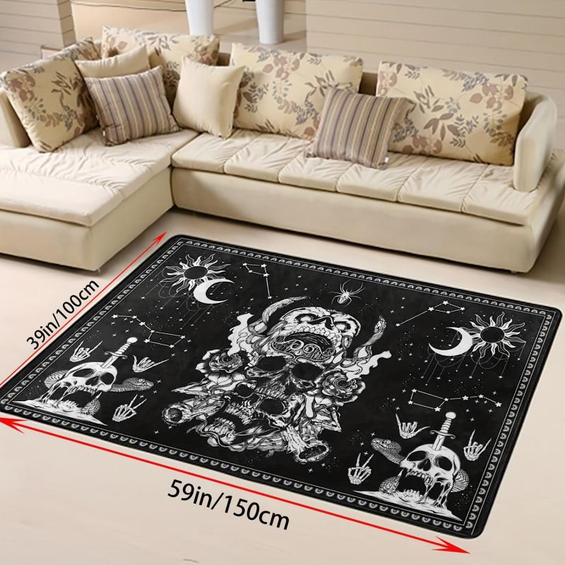 Halloween Skull & Flower Pattern Carpet Mat Flannel Floor Mat Kitchen Rug