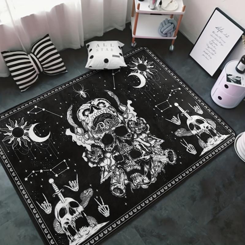 Halloween Skull & Flower Pattern Carpet Mat Flannel Floor Mat Kitchen Rug