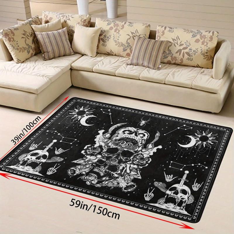 Halloween Skull & Flower Pattern Carpet Mat Flannel Floor Mat Kitchen Rug