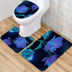 Fluorescent Flower Bathroom Rug Set Shaggy Non Slip