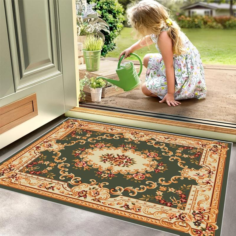 Retro Decorative Door Mat Anti-Slip Rubber Back Dustproof Entrance