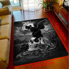Halloween Gothic Rug Skull Cat Print Carpet Machine Washable Scary Durable