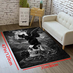 Halloween Gothic Rug Skull Cat Print Carpet Machine Washable Scary Durable