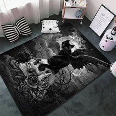 Halloween Gothic Rug Skull Cat Print Carpet Machine Washable Scary Durable