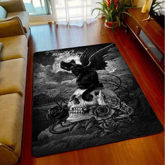 Halloween Gothic Rug Skull Cat Print Carpet Machine Washable Scary Durable