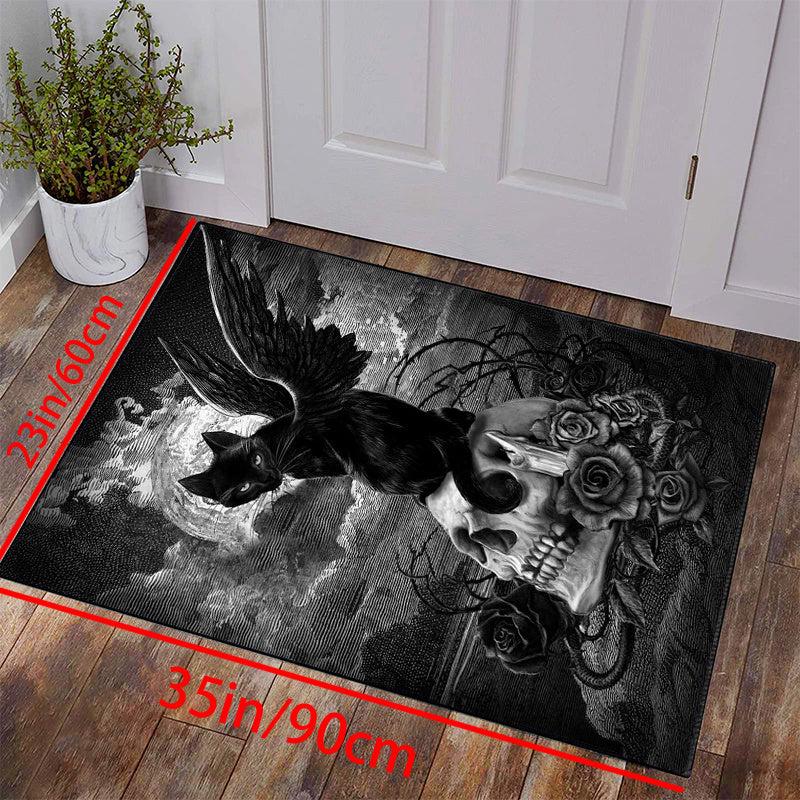 Halloween Gothic Rug Skull Cat Print Carpet Machine Washable Scary Durable