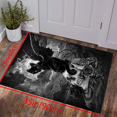 Halloween Gothic Rug Skull Cat Print Carpet Machine Washable Scary Durable