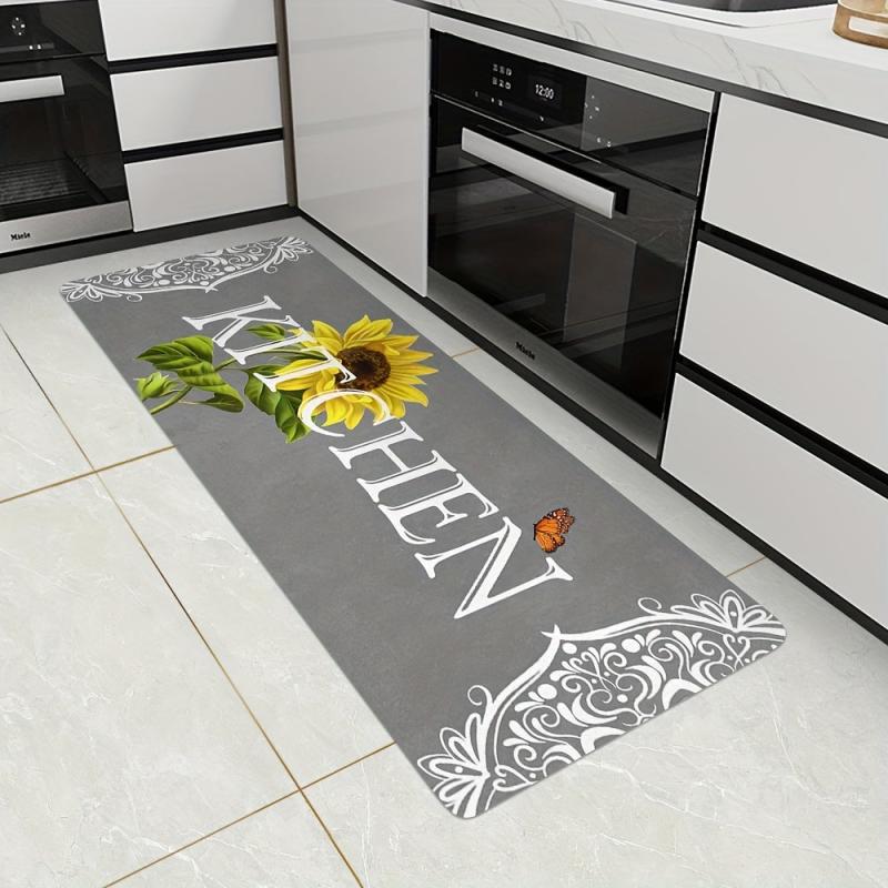 Sunflower Print Anti Fatigue Kitchen Mat Absorbent Slip Resistant Washable