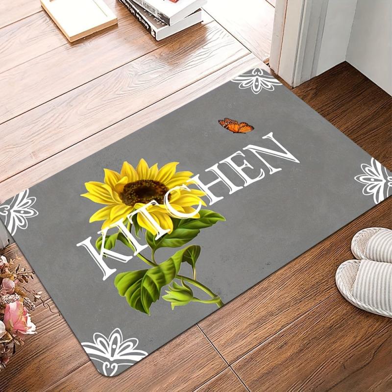 Sunflower Print Anti Fatigue Kitchen Mat Absorbent Slip Resistant Washable