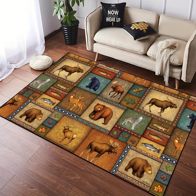 Soft Animal Pattern Flannel Floor Mat Machine Washable
