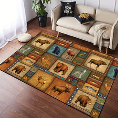Soft Animal Pattern Flannel Floor Mat Machine Washable