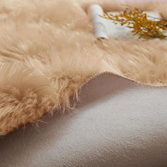 Khaki Faux Fur Semicircle Throw Rug Cozy Shaggy Floor Mat