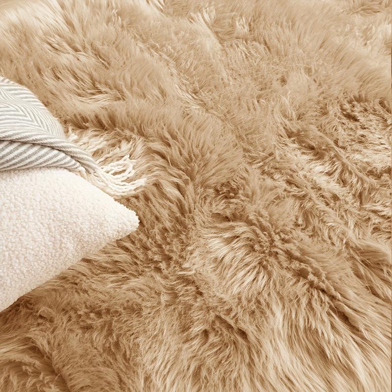 Khaki Faux Fur Semicircle Throw Rug Cozy Shaggy Floor Mat