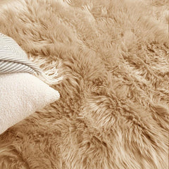 Khaki Faux Fur Semicircle Throw Rug Cozy Shaggy Floor Mat