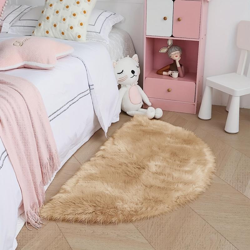 Khaki Faux Fur Semicircle Throw Rug Cozy Shaggy Floor Mat