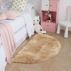 Khaki Faux Fur Semicircle Throw Rug Cozy Shaggy Floor Mat