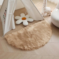 Khaki Faux Fur Semicircle Throw Rug Cozy Shaggy Floor Mat