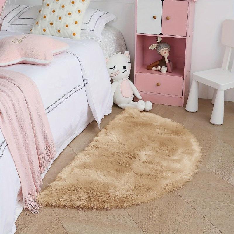 Khaki Faux Fur Semicircle Throw Rug Cozy Shaggy Floor Mat