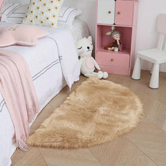Khaki Faux Fur Semicircle Throw Rug Cozy Shaggy Floor Mat
