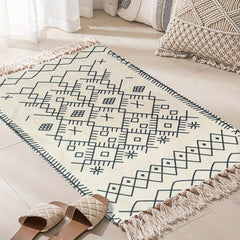 Hand Woven Boho Tassel Area Rug Soft Non Slip Linen Carpet