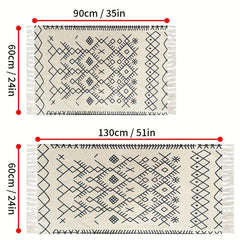 Hand Woven Boho Tassel Area Rug Soft Non Slip Linen Carpet