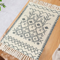 Hand Woven Boho Tassel Area Rug Soft Non Slip Linen Carpet