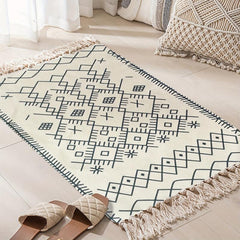 Hand Woven Boho Tassel Area Rug Soft Non Slip Linen Carpet