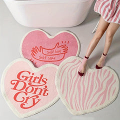 Pink Heart Carpet Bedside Mat Non Slip Area Rug