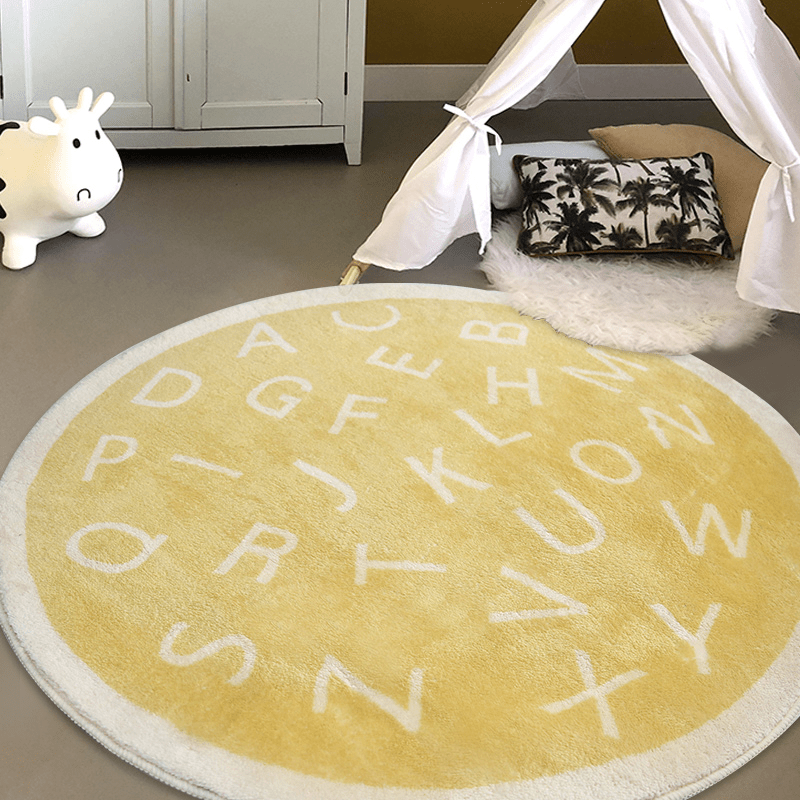 Soft Round Area Rug for Kids: Alphabet Mat with Plush Material