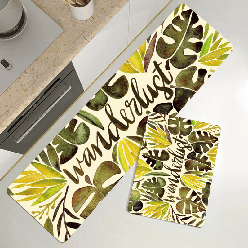 Non Slip Tropical Rainforest Kitchen Rug Leaf Plant Print Home Decor Proof Prote