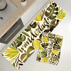 Non Slip Tropical Rainforest Kitchen Rug Leaf Plant Print Home Decor Proof Prote