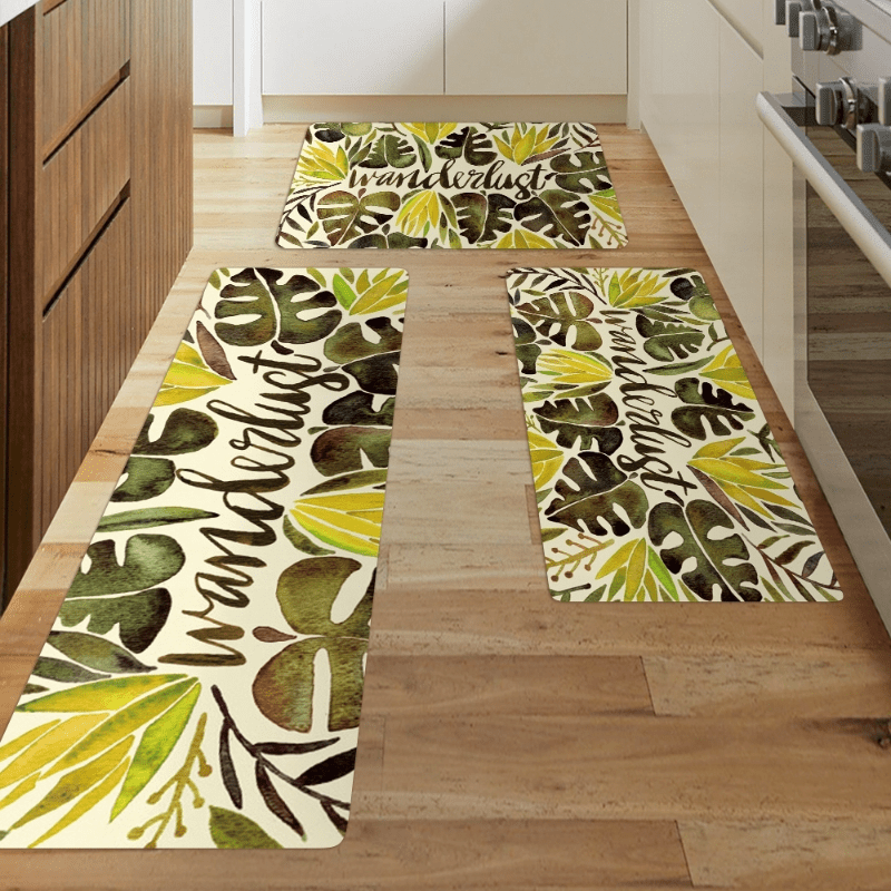 Non Slip Tropical Rainforest Kitchen Rug Leaf Plant Print Home Decor Proof Prote