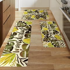 Non Slip Tropical Rainforest Kitchen Rug Leaf Plant Print Home Decor Proof Prote