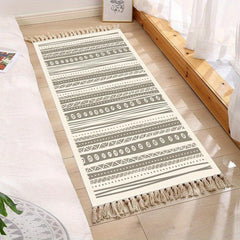 Long Cotton Floral Print Rug with Tassel For Bedroom Decor