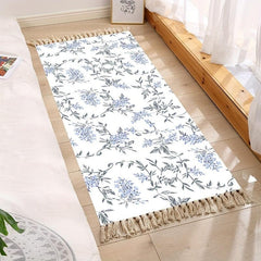 Long Cotton Floral Print Rug with Tassel For Bedroom Decor