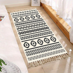 Long Cotton Floral Print Rug with Tassel For Bedroom Decor