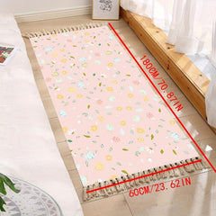 Long Cotton Floral Print Rug with Tassel For Bedroom Decor