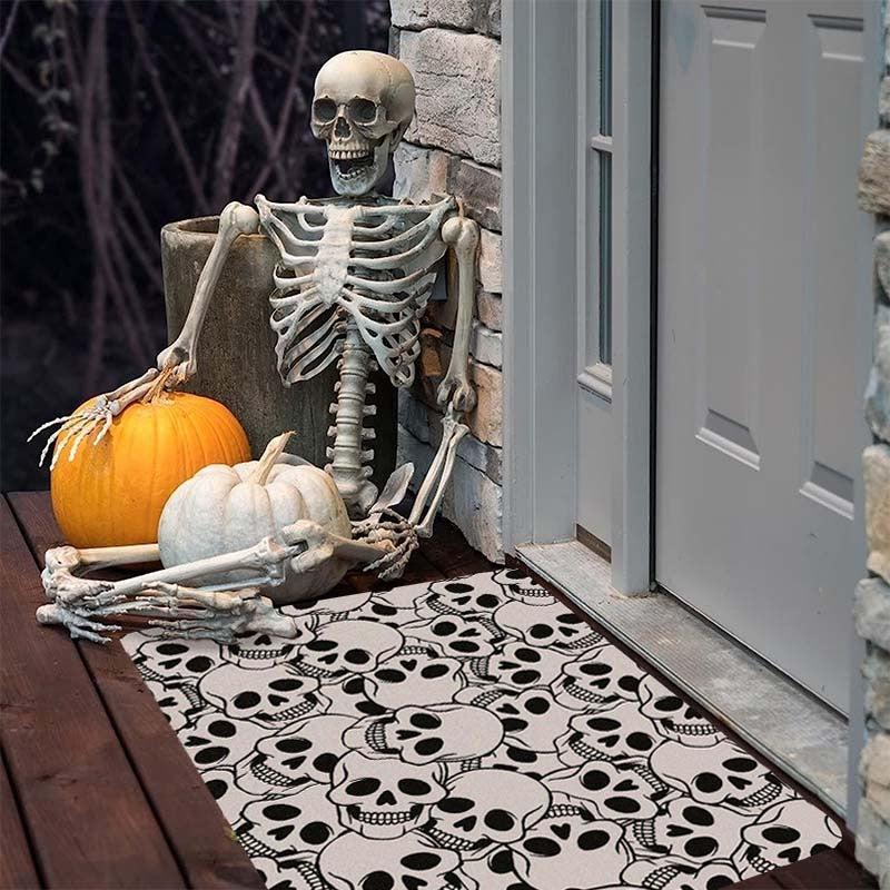 Gothic Skull Kitchen Rug Halloween Laundry Room Rug Extra Long Oriental Hallway