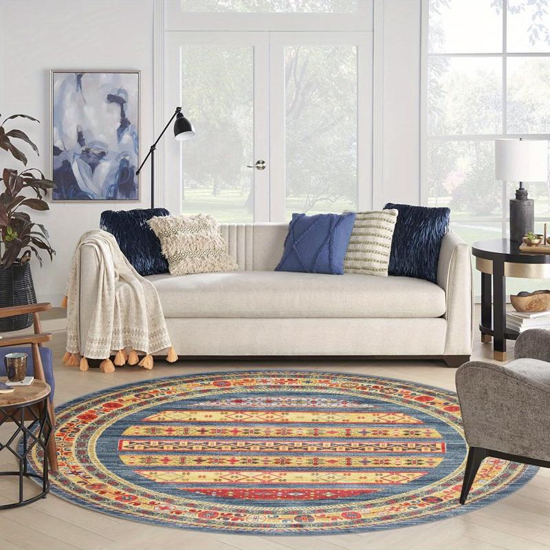 Multicolor Round Area Rug Tropical Botanical Easy Cleaning Non Slip Washable