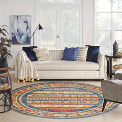 Multicolor Round Area Rug Tropical Botanical Easy Cleaning Non Slip Washable