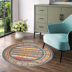 Multicolor Round Area Rug Tropical Botanical Easy Cleaning Non Slip Washable
