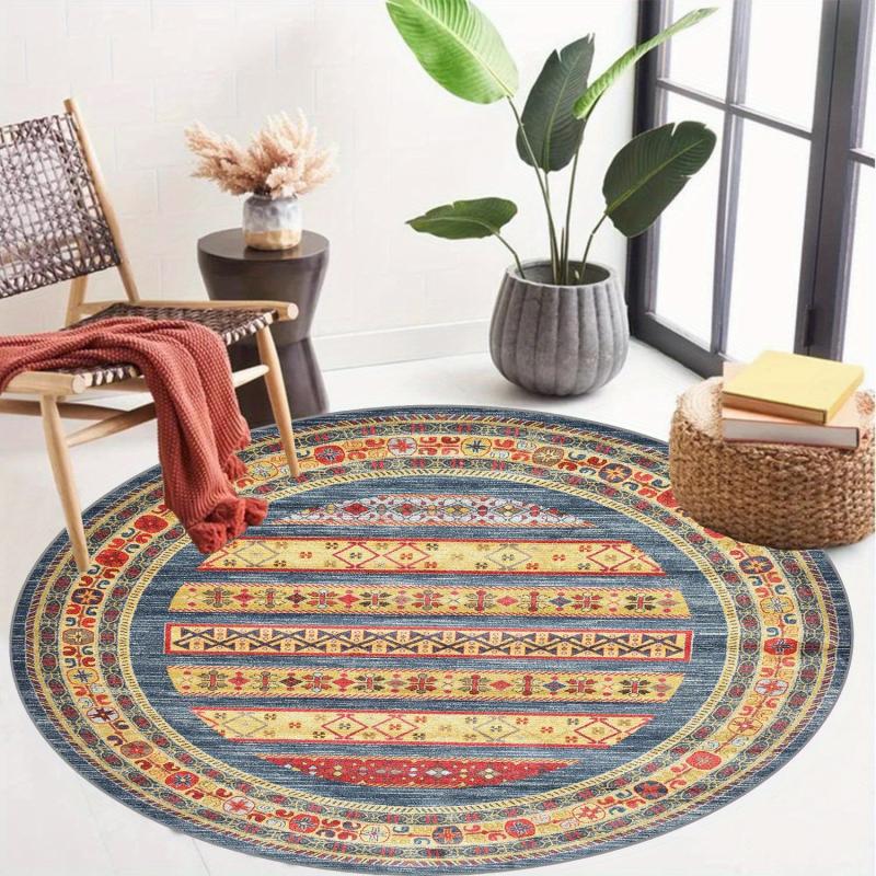 Multicolor Round Area Rug Tropical Botanical Easy Cleaning Non Slip Washable