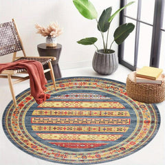 Multicolor Round Area Rug Tropical Botanical Easy Cleaning Non Slip Washable