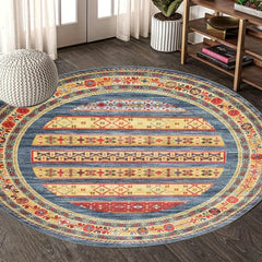 Multicolor Round Area Rug Tropical Botanical Easy Cleaning Non Slip Washable